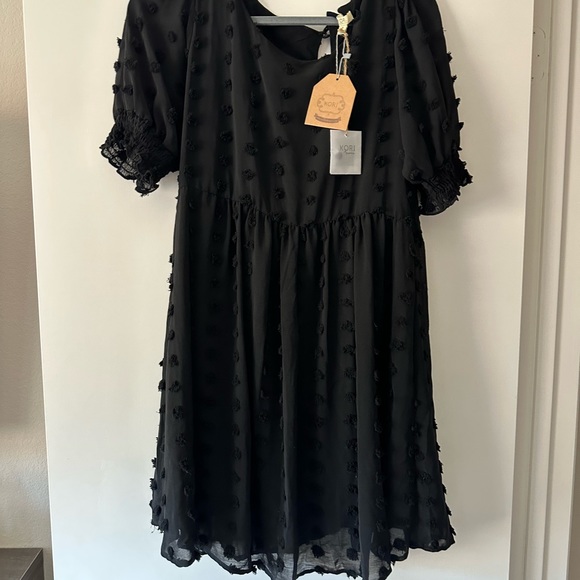 Retro Style Black Pom Pom Babydoll Dress - Small - Picture 6 of 6